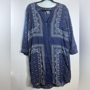 Old Navy Button-Up Tunic Shirt Navy Handkerchief Design with Slip